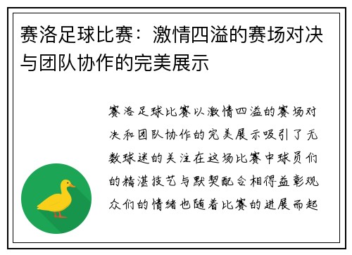 赛洛足球比赛：激情四溢的赛场对决与团队协作的完美展示
