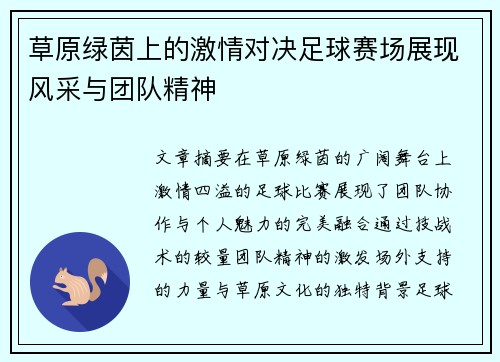 草原绿茵上的激情对决足球赛场展现风采与团队精神