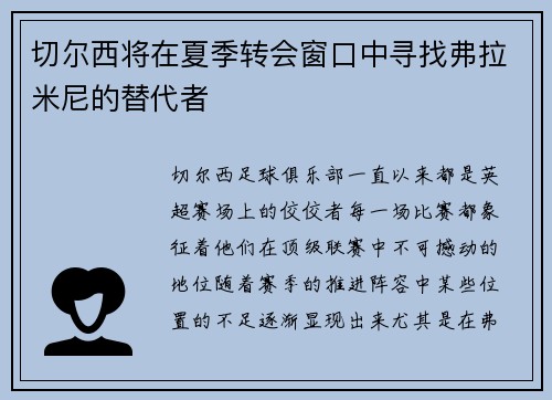 切尔西将在夏季转会窗口中寻找弗拉米尼的替代者